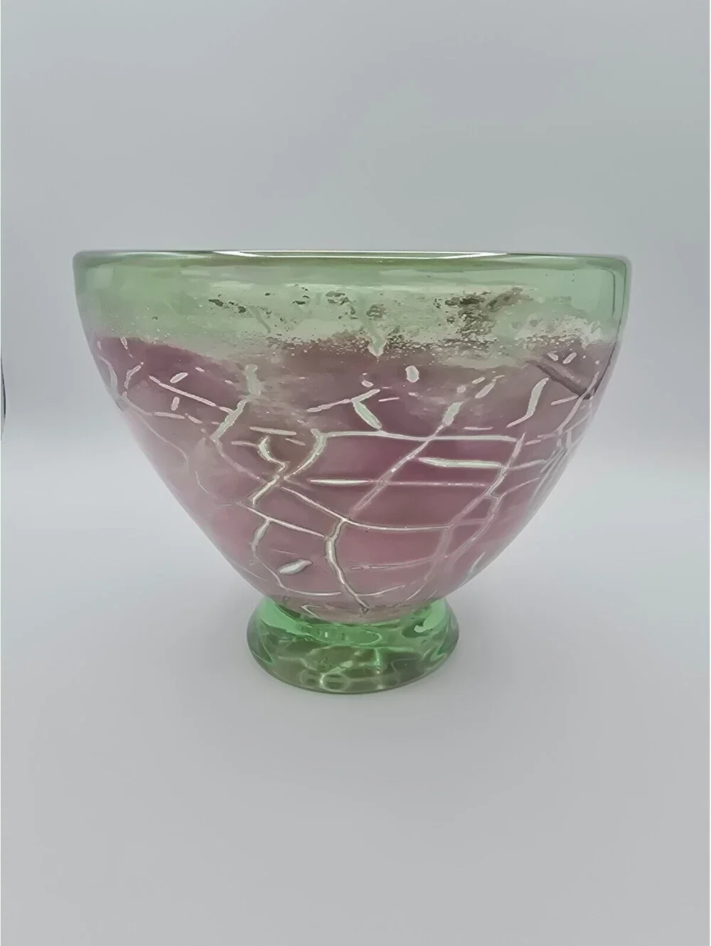 1997 Lucy Chamberlain Signed Ikora Art Glass Bowl Pink Green Studio Glass